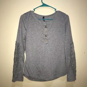 Iyaege knit lace long sleeve shirt gray